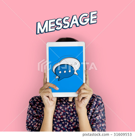 Tablet Chat Bubble Message Social Media Graphic 31609553