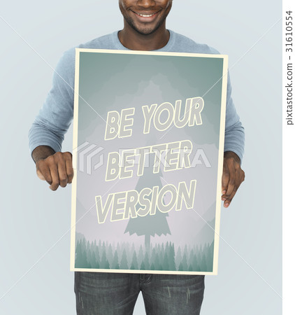 People holding aspiration word quote banner board 31610554