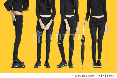 Asian Women Set Gesture Standing Studio Portrait Isolated 31611169