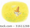 A cat and a rape field with a straw hat 31611288