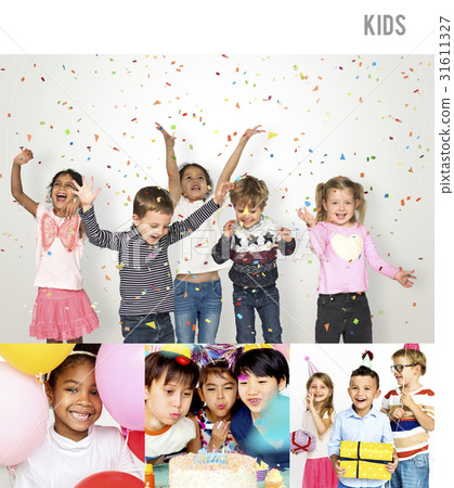People Set of Diversity Kids Enjoy Party Studio Collage 31611327