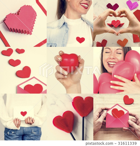 Adult Woman with Love Heart Artwork Studio Collage 31611339