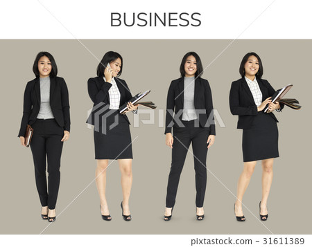 Business Woman Working Set Gesture Studio Isolated Business Woman Working Set Gesture Studio Isolated 31611389