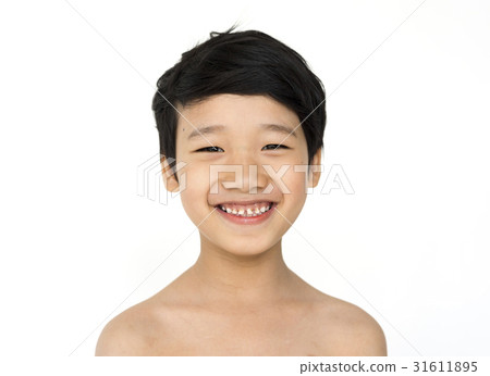 Kid Studio Portrait Shirtless Smiling on White Background Kid Studio Portrait Shirtless Smiling on White Background 31611895