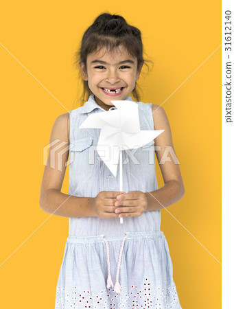 Little Girl Hands Holding Paper Wind Mill Studio Portrait 31612140