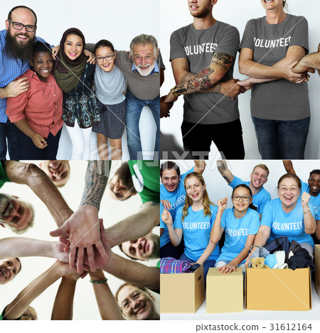 Set of Diverse Volunteer Donation People Studio Collage Set of Diverse Volunteer Donation People Studio Collage 31612164
