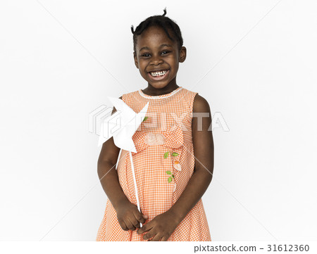 Little Girl Hands Holding Paper Wind Mill Studio Portrait 31612360