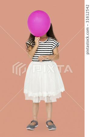 Young is holding pink balloon cover her face Young is holding pink balloon cover her face 31612542