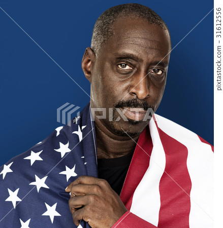Adult Man Covered with American Flag Nationality Studio Portrait 31612556