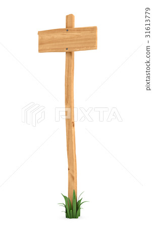 3d rendering of a wooden post with square board 31613779
