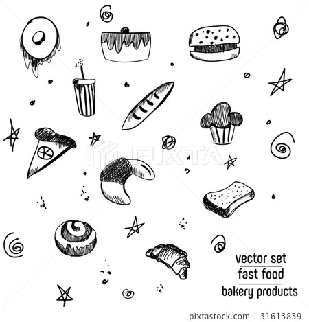 Hand Drawn bakery and fast food icon set 31613839