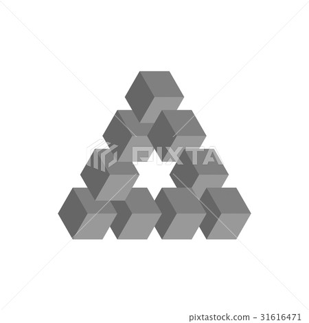 Impossible triangle in grey. 3D cubes arranged as - Stock Illustration ...