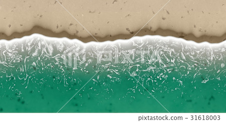 Brightly detailed beach with waves foam closeup material texture background, top view (seamless connection, high resolution 3D CG rendering ∕ coloring illustration) 31618003
