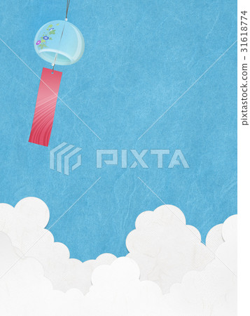 Illustration that feels texture of Japanese paper (summer sky, entrance cloud, wind chimes) 31618774