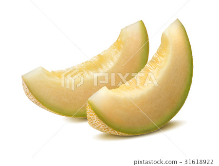 Yellow galia melon pieces isolated 31618922