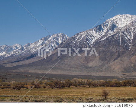 Snow capped mountains, blue sky, Desert landscape Snow capped mountains, blue sky, Desert landscape 31619070