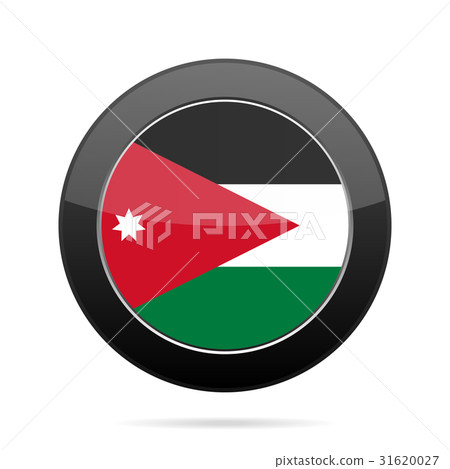 Flag of Jordan. Shiny black round button. 31620027