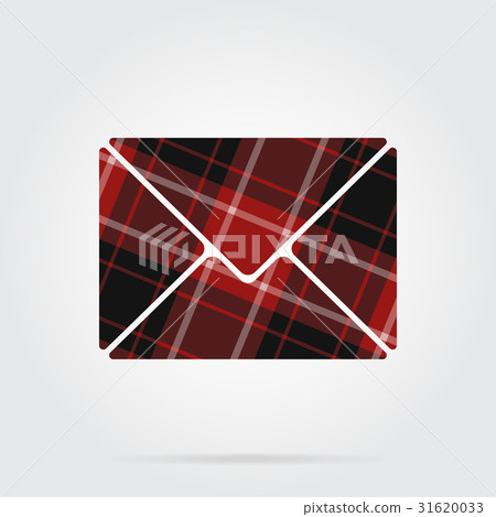 red, black tartan isolated icon - mailing envelope 31620033