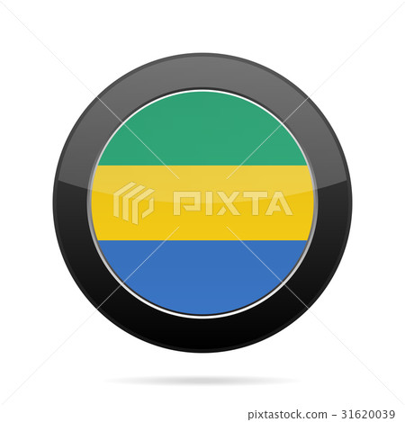 Flag of Gabon. Shiny black round button. 31620039