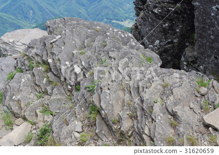 在Shinshu Minegahara高原（Bonsho Sotsuri）發現的板狀關節在熔岩冷卻過程中形成的板狀岩石 31620659