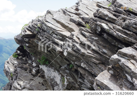 在Shinshu Minegahara高原（Bonsho Sotsuri）發現的板狀關節在熔岩冷卻過程中形成的板狀岩石 31620660