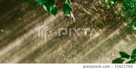 Rain through sunshine background. Sun shower 31621768