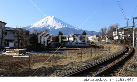 Fuji mountain and Fujikyo Otsuki line railway Fuji mountain and Fujikyo Otsuki line railway 31622447