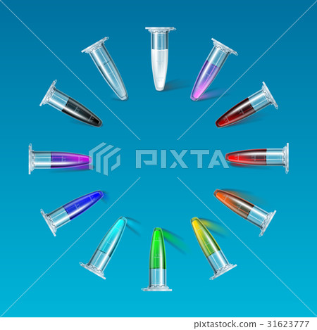Set test tube multi color circle on blue 31623777
