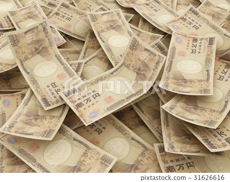 Bundle of Japanese Yen notes.  Pile of 10000 Yen 31626616