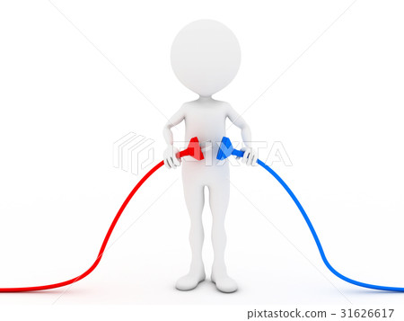 3d person plugging in his hand an electric plug. 31626617