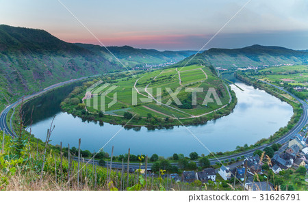 Moselschleife at Bremm at sunset panorama 31626791