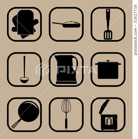 Kitchen utensils simple icon set 31627716