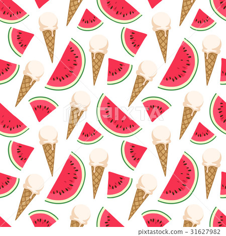 Seamless pattern with ice cream and watermelon. Seamless pattern with ice cream and watermelon. 31627982