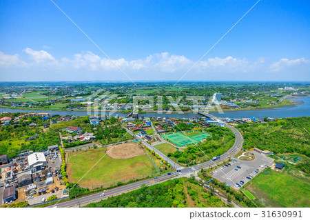Ichinomiya-cho，東京奧林匹克衝浪地點的千葉縣鎮的航拍照片 31630991