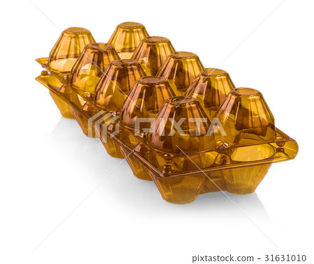 Brown plastic box for eggs isolated on white Brown plastic box for eggs isolated on white 31631010