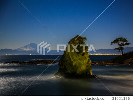 Ukiyoe Azuchi Miura Akitani Village Moonlight Mount Fuji 31631326