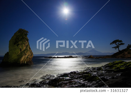 Fuji of Ukiyoe Azuchi Miura Akitani village moon night 31631327