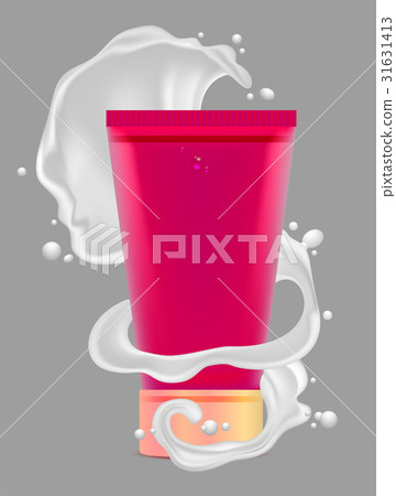 Red tube for cosmetics and white wave spray 31631413