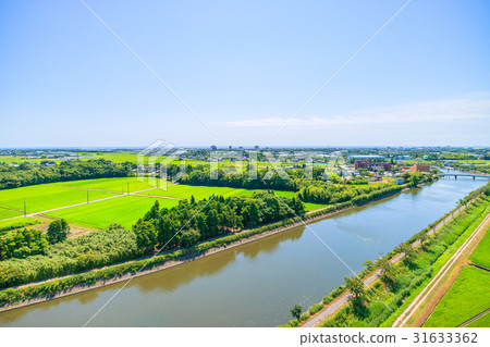 치바현 시라 코 정 관한 南日当 고이 부근을 공중 촬영 스톡사진