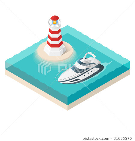 Vector illustration of yacht and a lighthouse Vector illustration of yacht and a lighthouse 31635570
