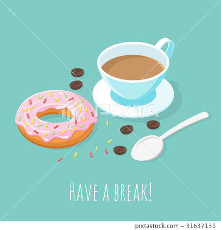 Illustration of cup of coffee and donut. 31637131