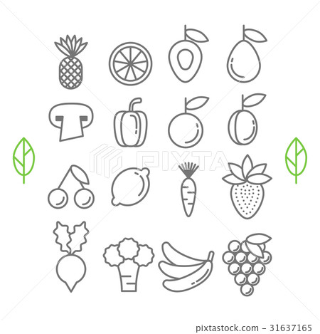 Set of vector healthy fruit and vegetables icons - Stock Illustration ...