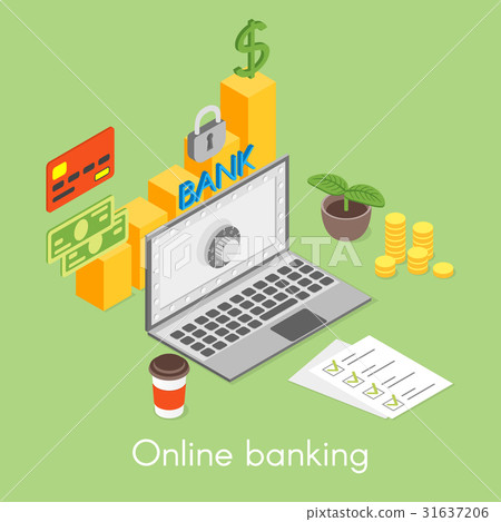 Vector isometric concept for online banking - Stock Illustration ...