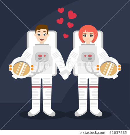 Astronauts couple in love holding hands. 31637885