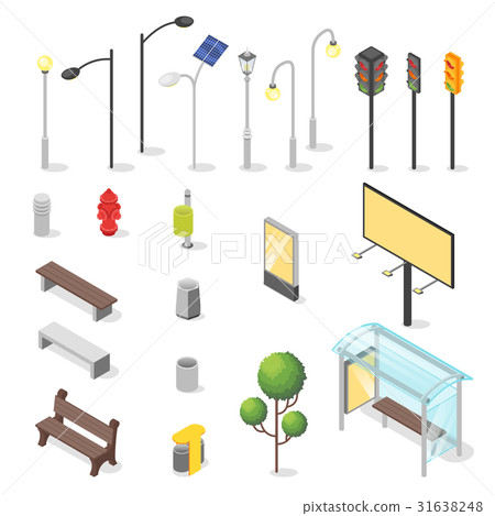Vector set of isometric city objects. 31638248