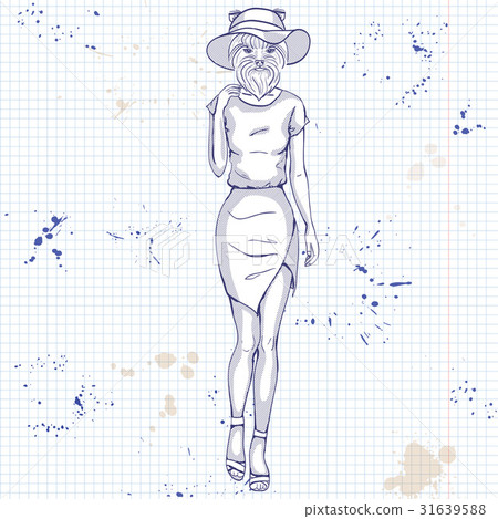 Sketch of a model with a dogs head 31639588
