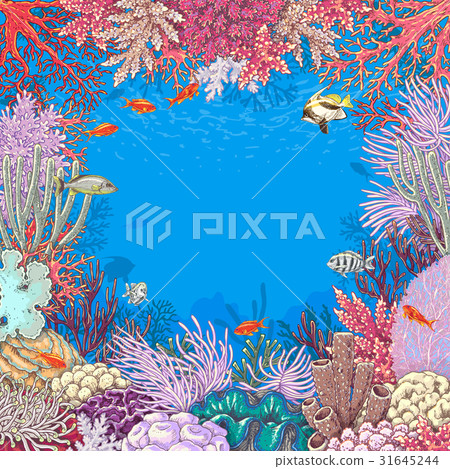 Underwater Background with Corals  and Fishes 31645244