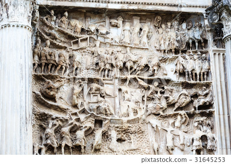 Fragment of bas-relief on iconic Arch of Titus on 31645253
