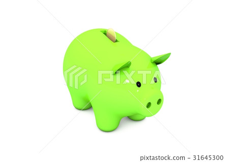 Acid green piggy bank with golden (copper) coin Acid green piggy bank with golden (copper) coin 31645300
