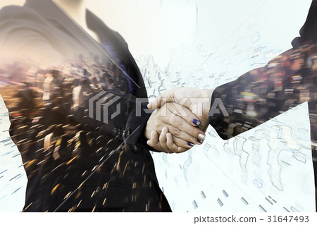 Business handshake with motion crowd Business handshake with motion crowd 31647493